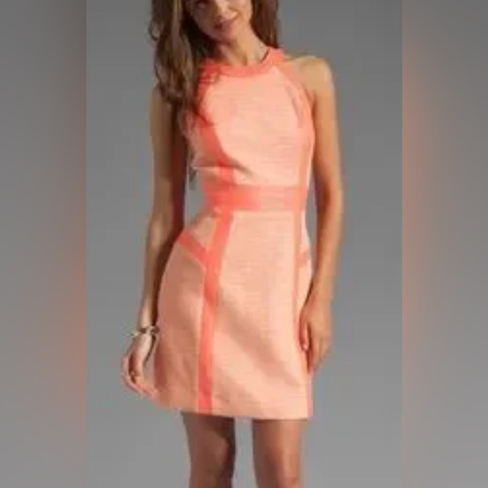 Milly of New York Coral and Peach Sleeveless Sheath Dress